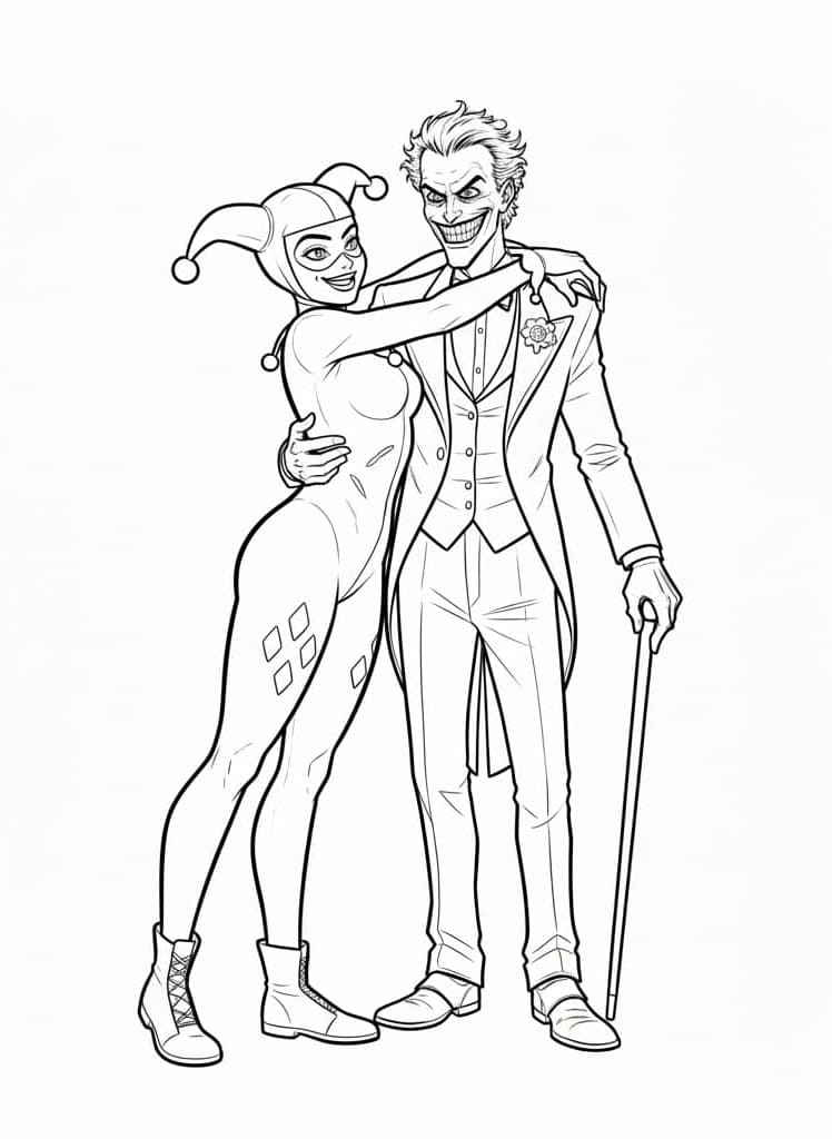 Harley Quinn krammer Jokeren Tegninger til Farvelægning