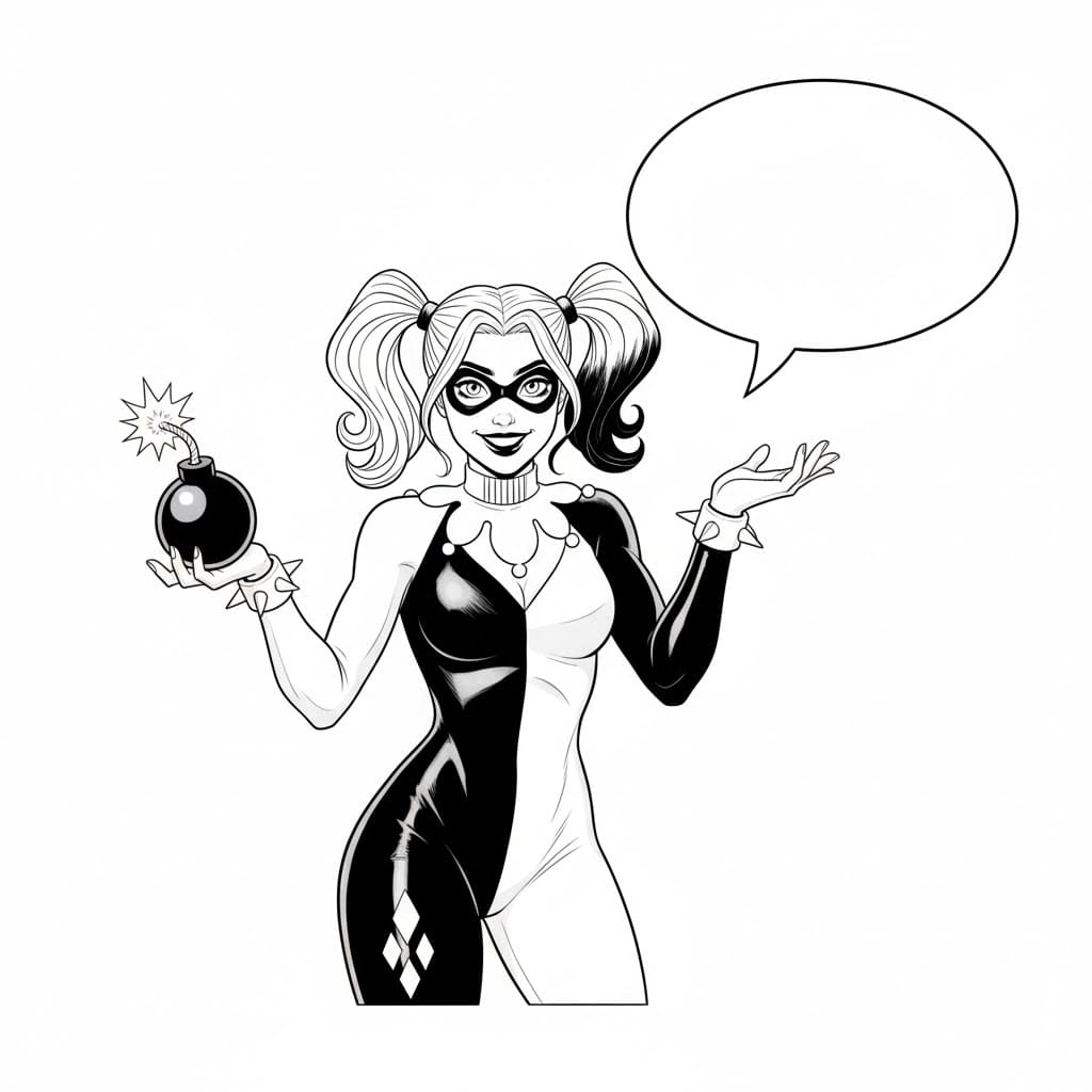 Harley Quinn med Bombe Tegninger til Farvelægning