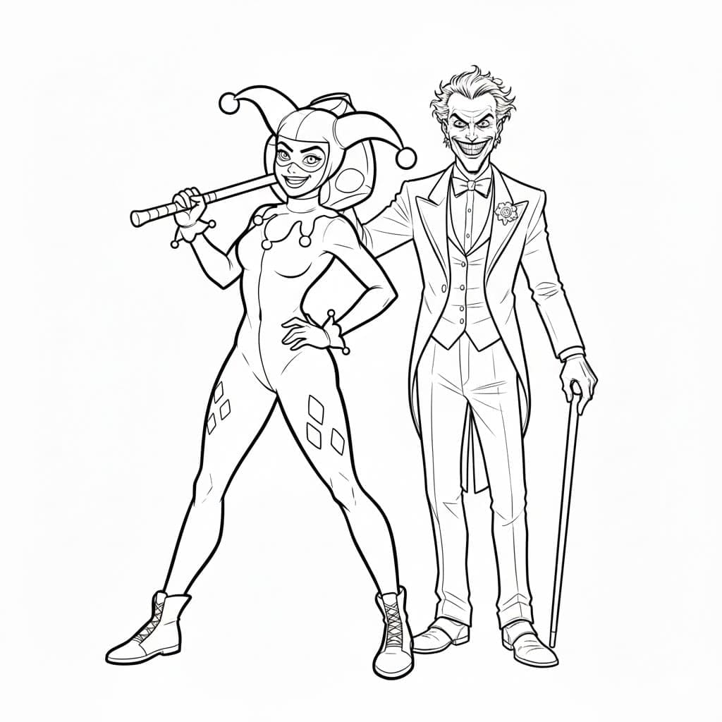Harley Quinn og Joker gratis Tegninger til Farvelægning