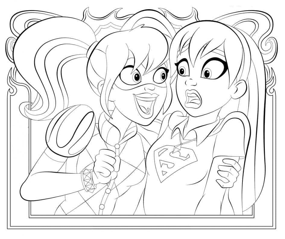 Harley Quinn og Supergirl Tegninger til Farvelægning