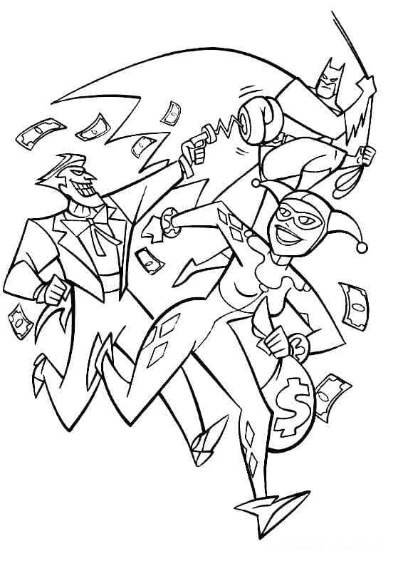 Jokeren, Harley Quinn og Batman Tegninger til Farvelægning