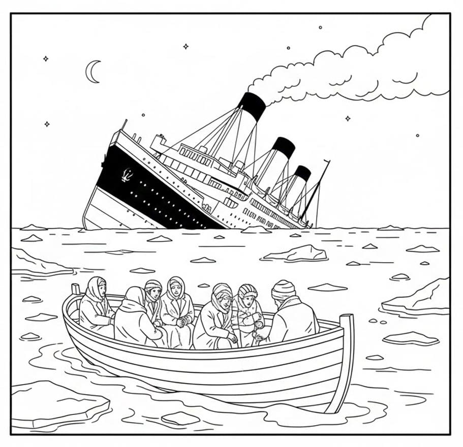 Redningsbåd i mørket Tegninger til Farvelægning