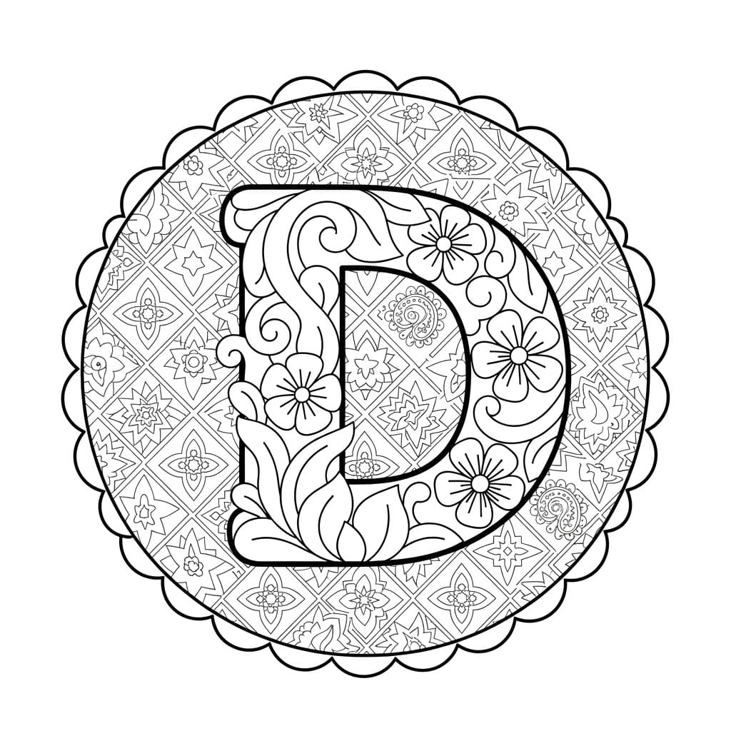 Rundrammet Bogstav D Tegninger til Farvelægning