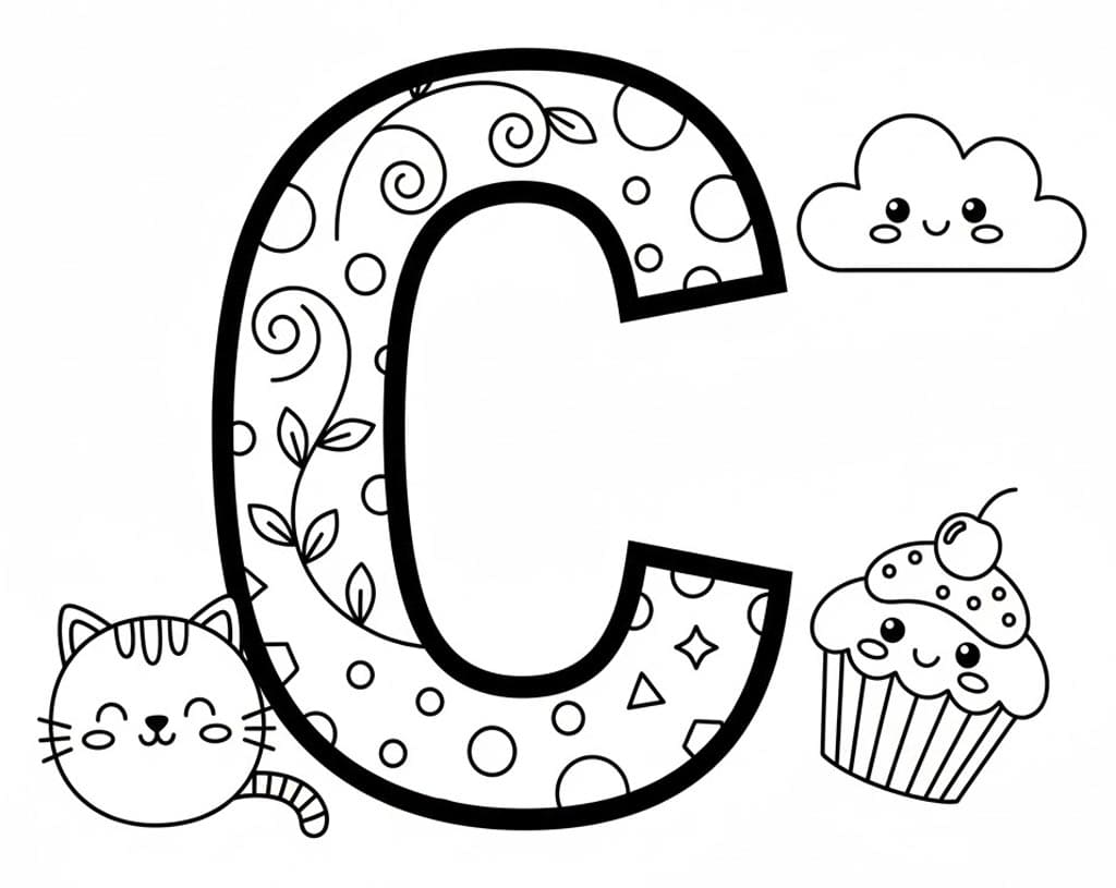 Sky Bogstav C Tegninger til Farvelægning