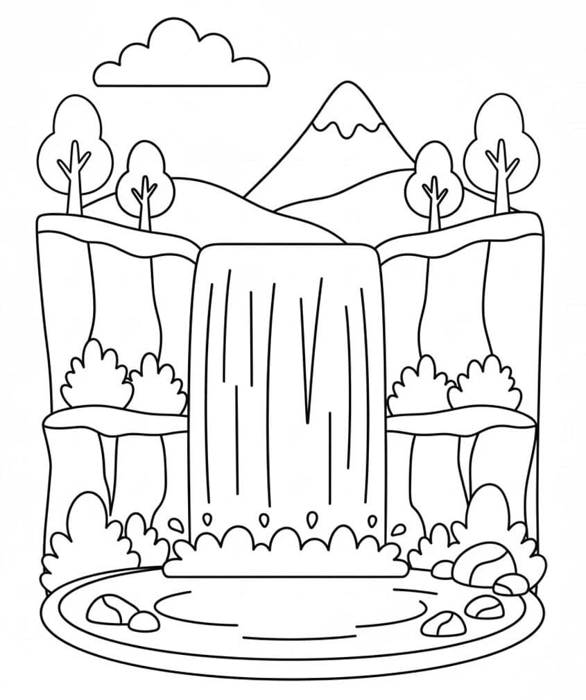 Sødt Tegneserie Vandfald Tegninger til Farvelægning