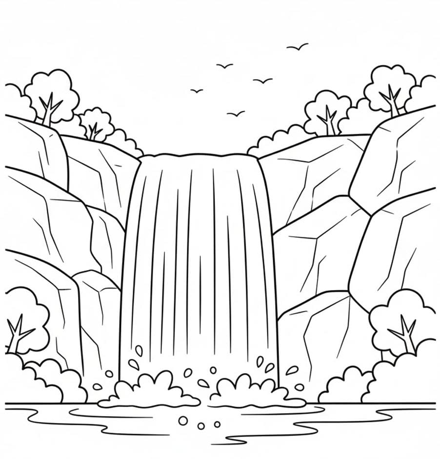 Stort Vandfald Tegninger til Farvelægning