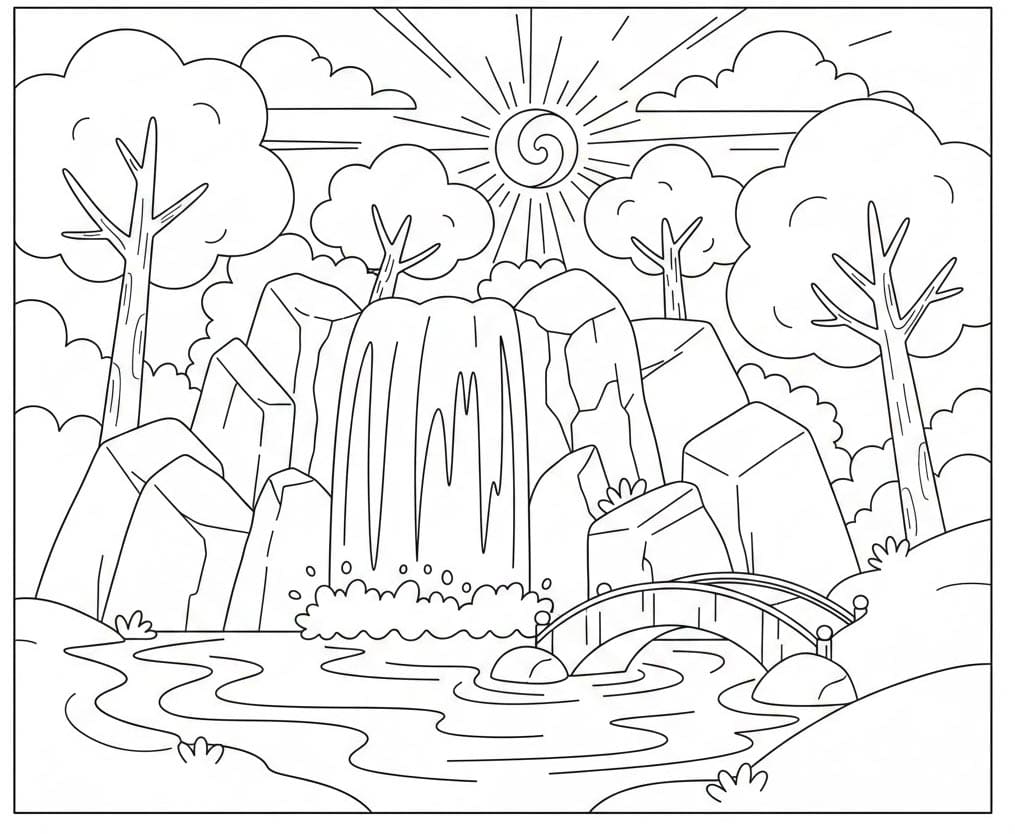 Symmetrisk Vandfald Tegninger til Farvelægning