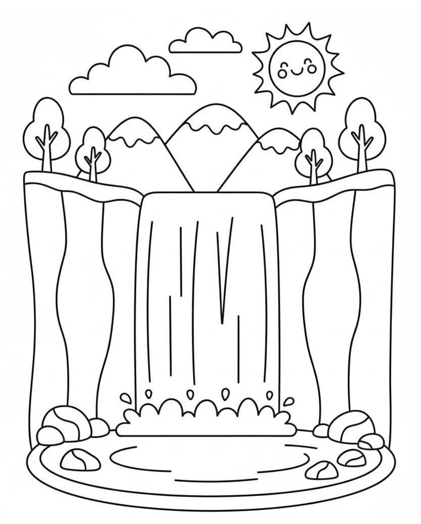Tæt Skov Vandfald Tegninger til Farvelægning