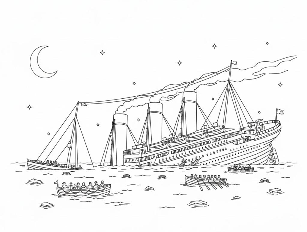 Titanic i isvand Tegninger til Farvelægning