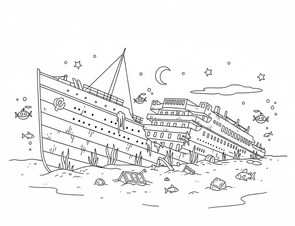 Titanic i storm Tegninger til Farvelægning