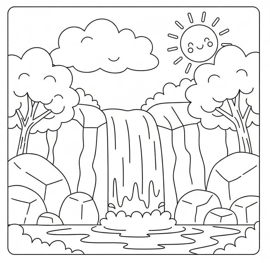 Tropisk Vandfald Tegninger til Farvelægning