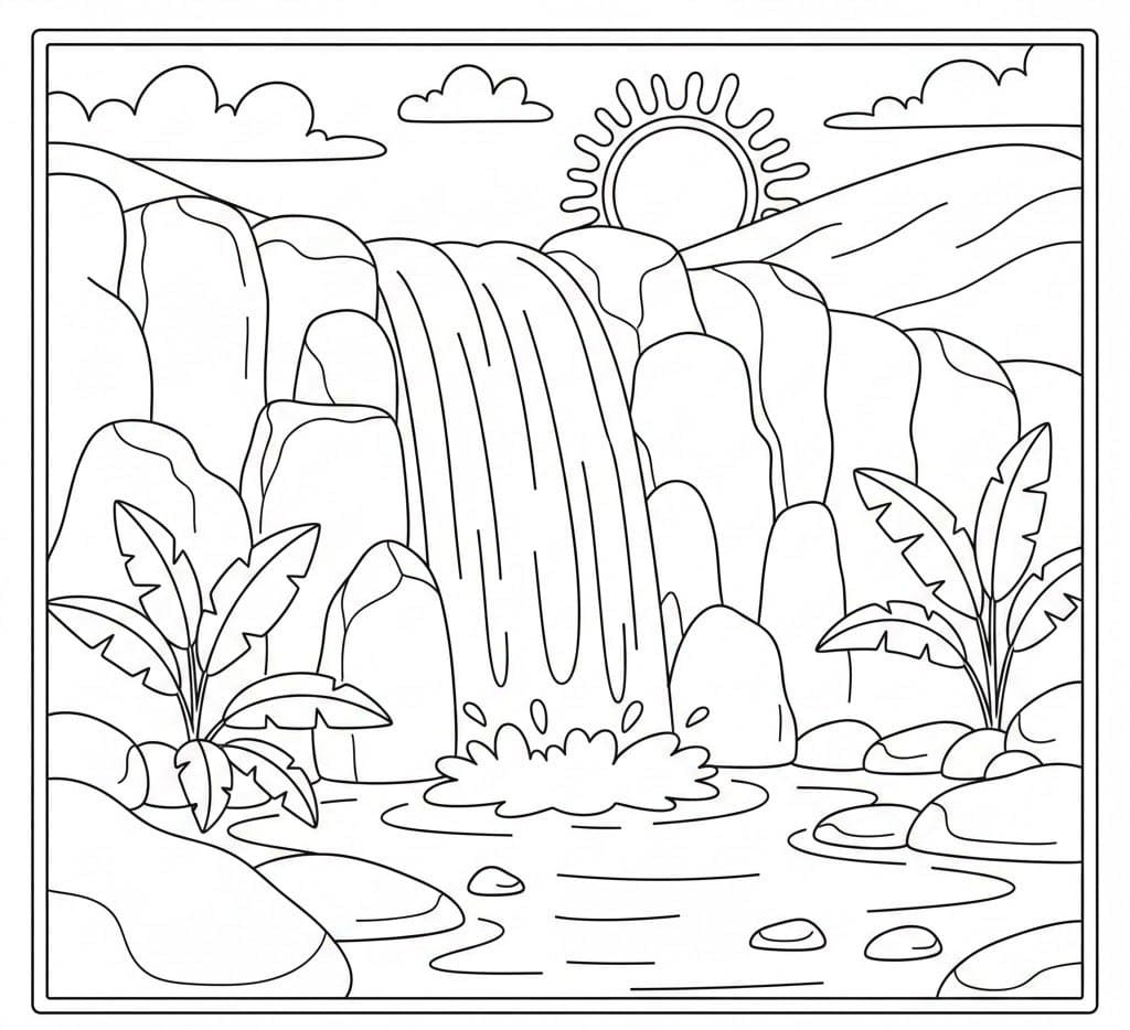 Vandfald I Skov Tegninger til Farvelægning