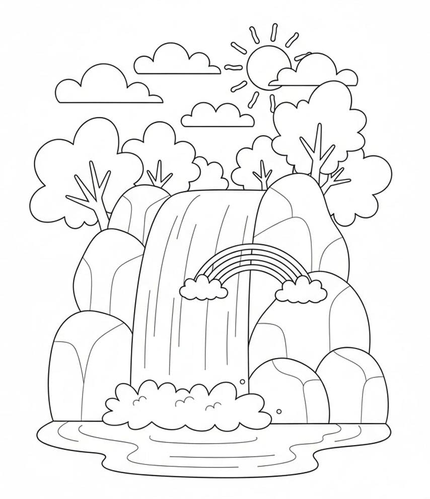 Vandfald Med Bro Tegninger til Farvelægning