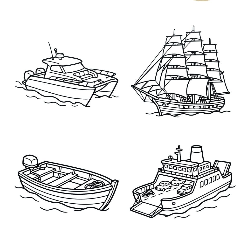 Både på Havet Tegninger til Farvelægning