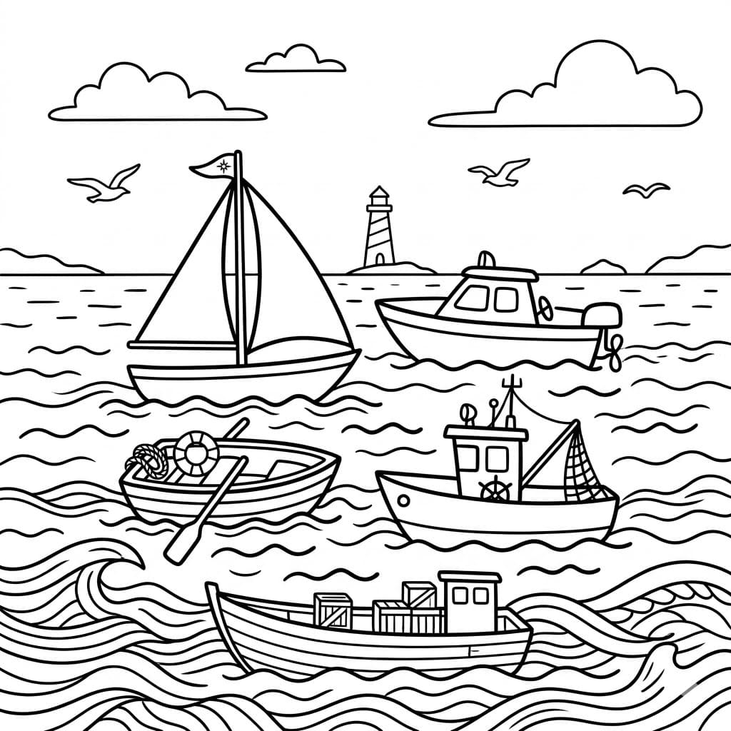 Både Samling Tegninger til Farvelægning