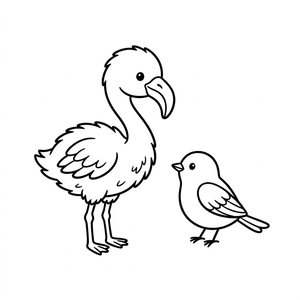 Barn flamingo og fugl Tegninger til Farvelægning