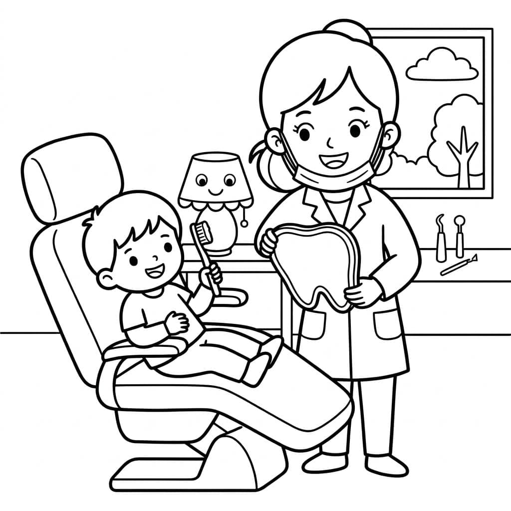 Barnet går til tandlægen Tegninger til Farvelægning