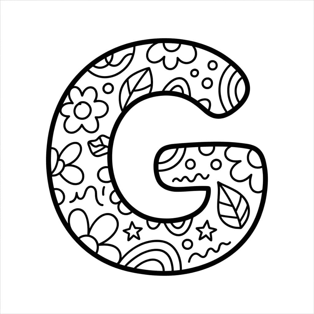 Blomstret Bogstav G Tegninger til Farvelægning