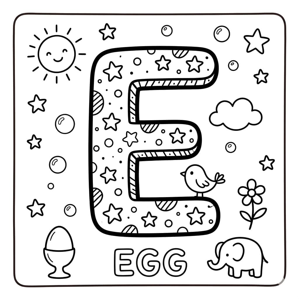 Bogstav E Med Æg Tegninger til Farvelægning