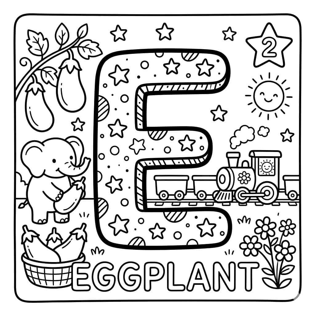 Bogstav E Med Aubergine Tegninger til Farvelægning
