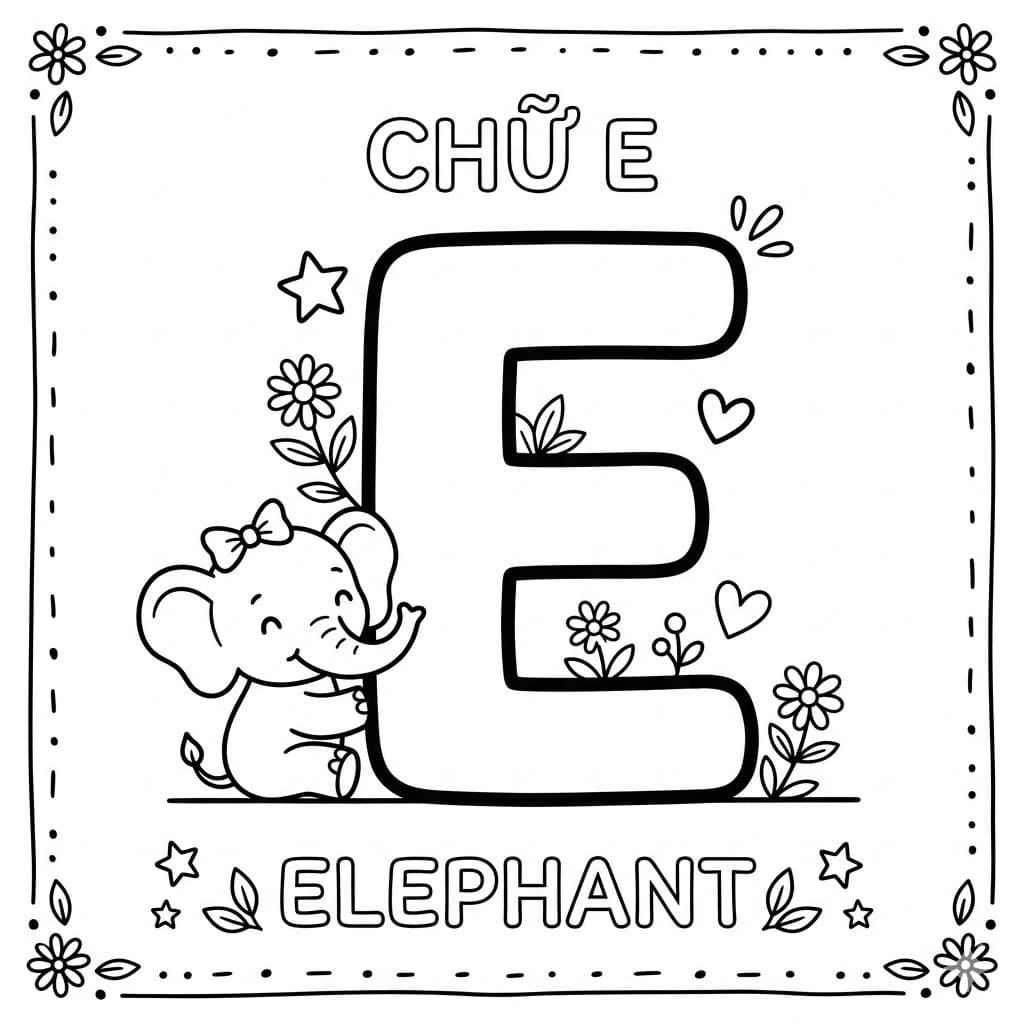 Bogstav E Med Elefant Tegninger til Farvelægning