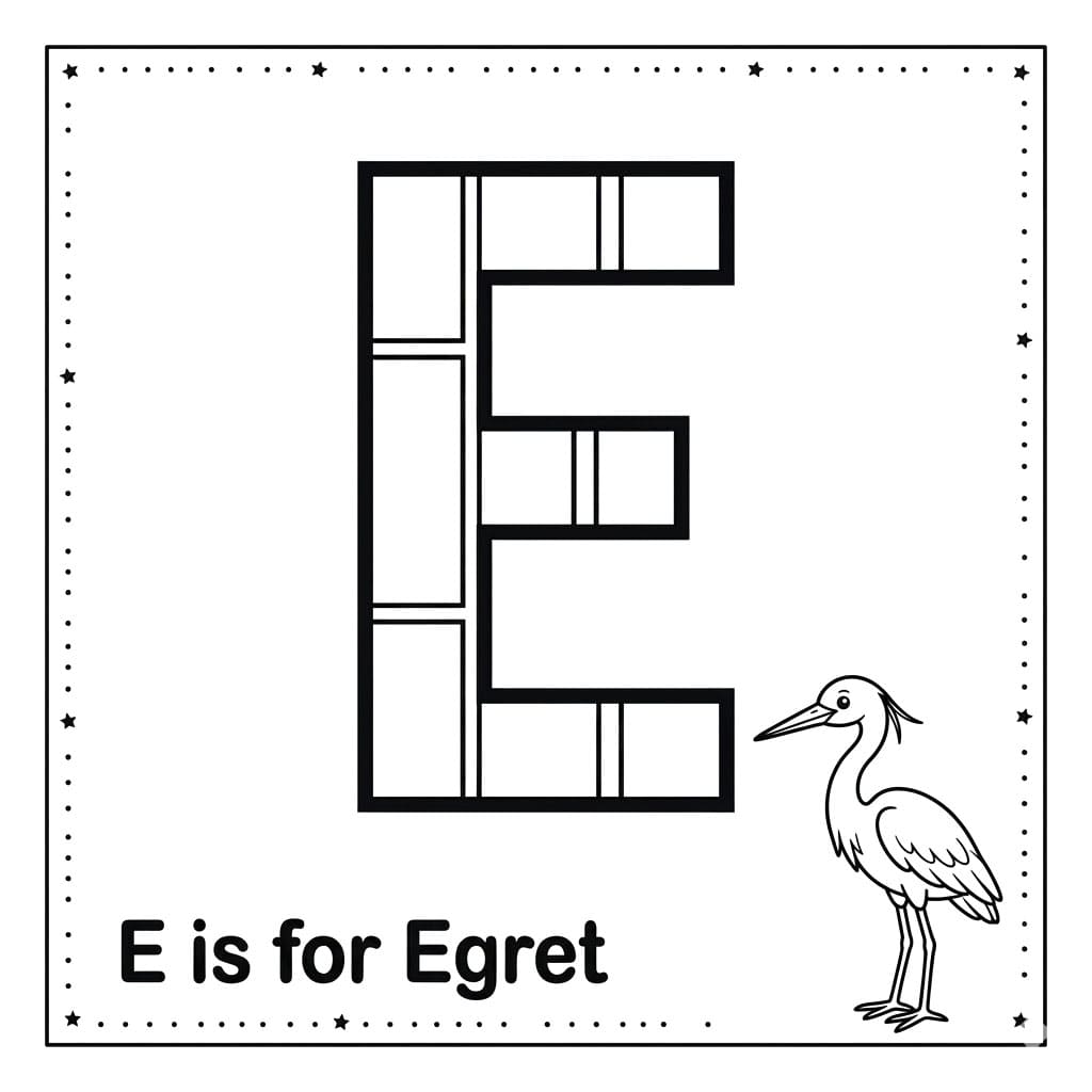 Bogstav E Med Hejre Tegninger til Farvelægning