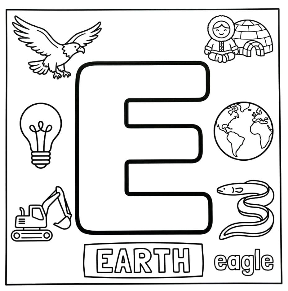 Bogstav E Og Jorden Tegninger til Farvelægning