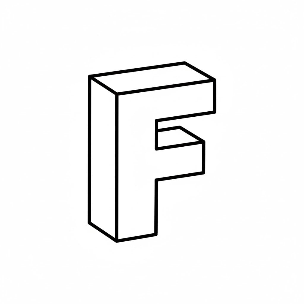 Bogstavet F i 3D-stil Tegninger til Farvelægning