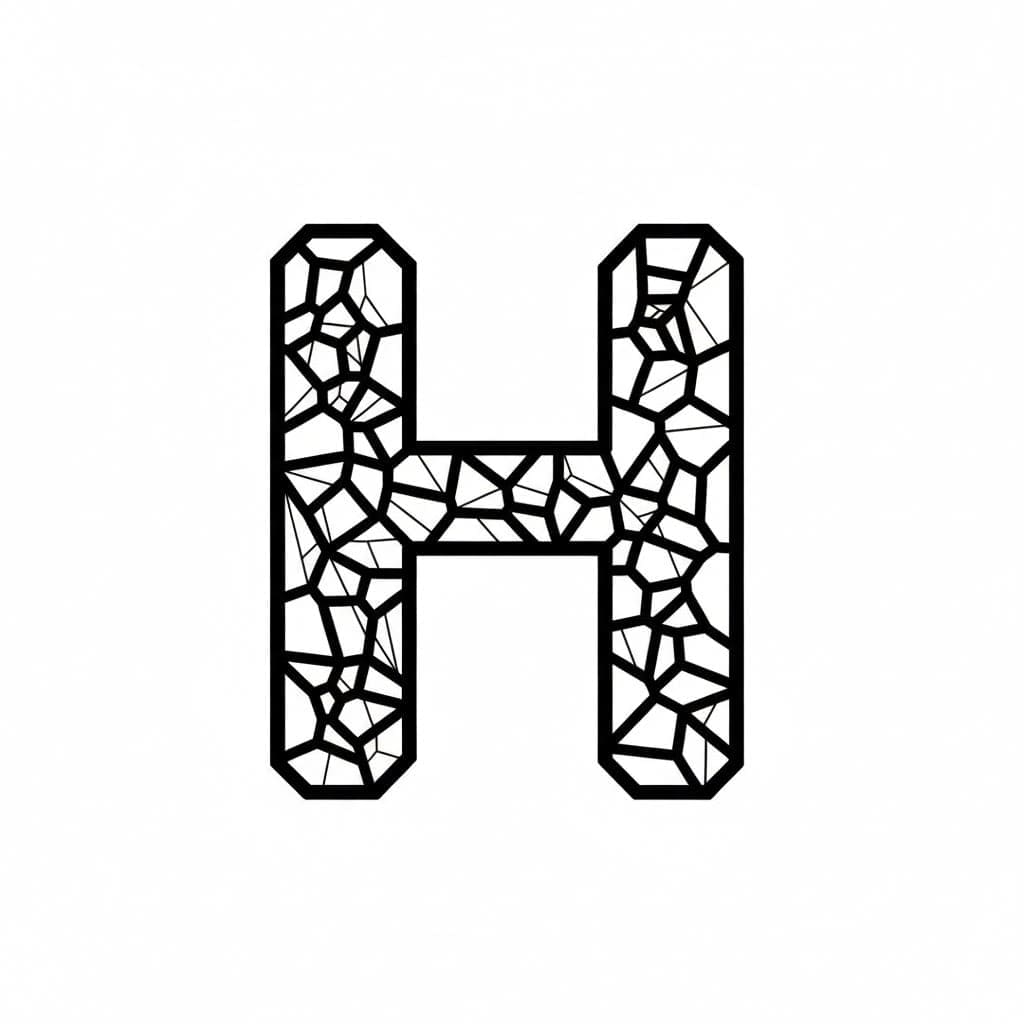 Bogstavet H fra knust glas Tegninger til Farvelægning