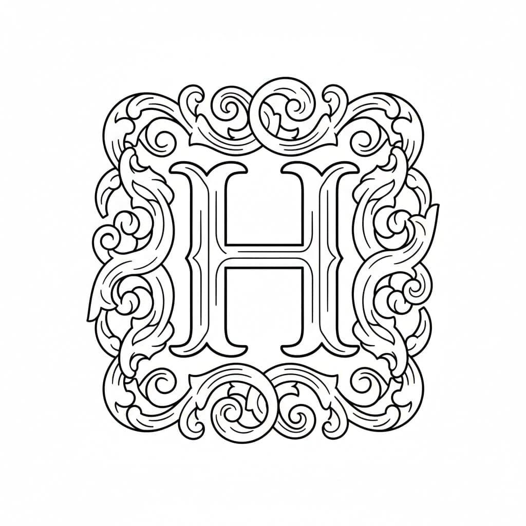 Bogstavet H med buet ramme Tegninger til Farvelægning