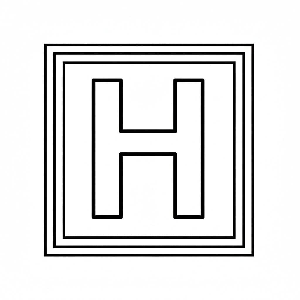 Bogstavet H med dobbelt kant Tegninger til Farvelægning