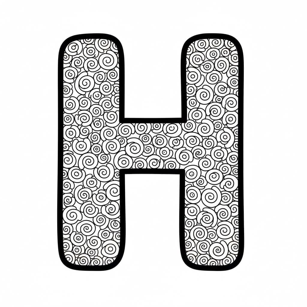 Bogstavet H med et hvirvelmønster Tegninger til Farvelægning
