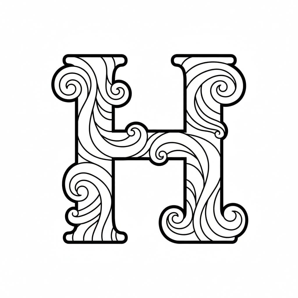 Bølget bogstav H Tegninger til Farvelægning