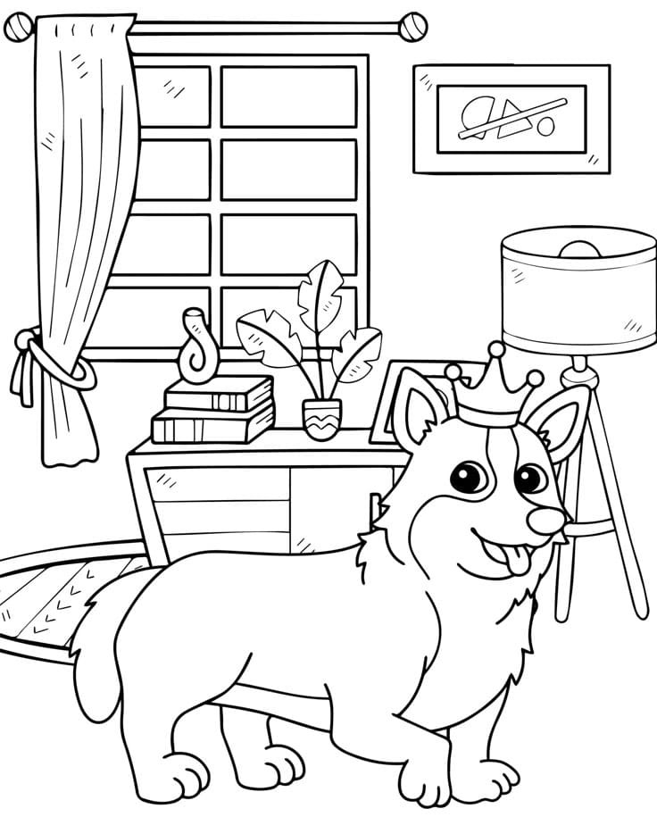 Corgi med krone Tegninger til Farvelægning