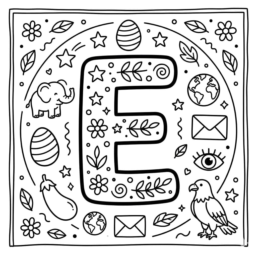 Dekorativt Bogstav E Tegninger til Farvelægning