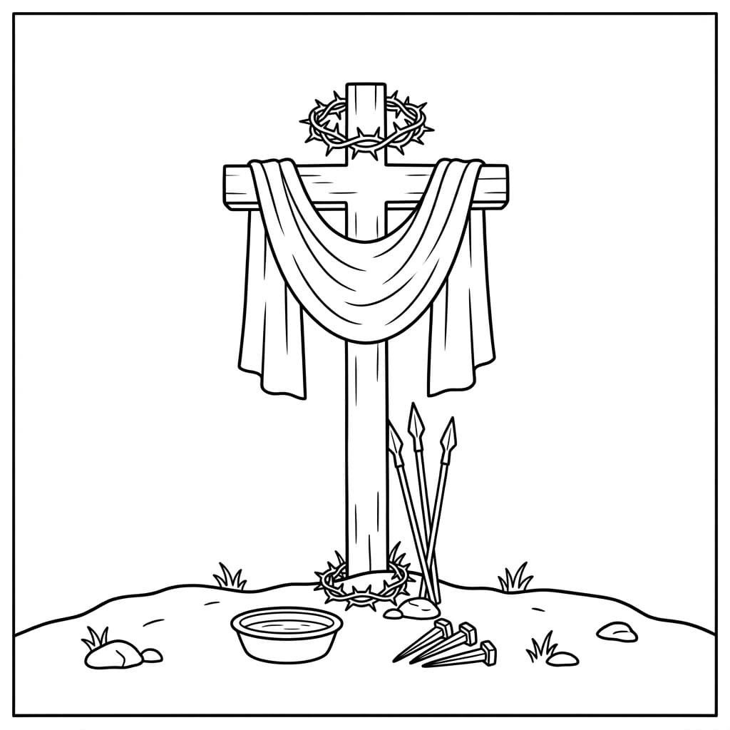 Det tomme kors med klæde Tegninger til Farvelægning