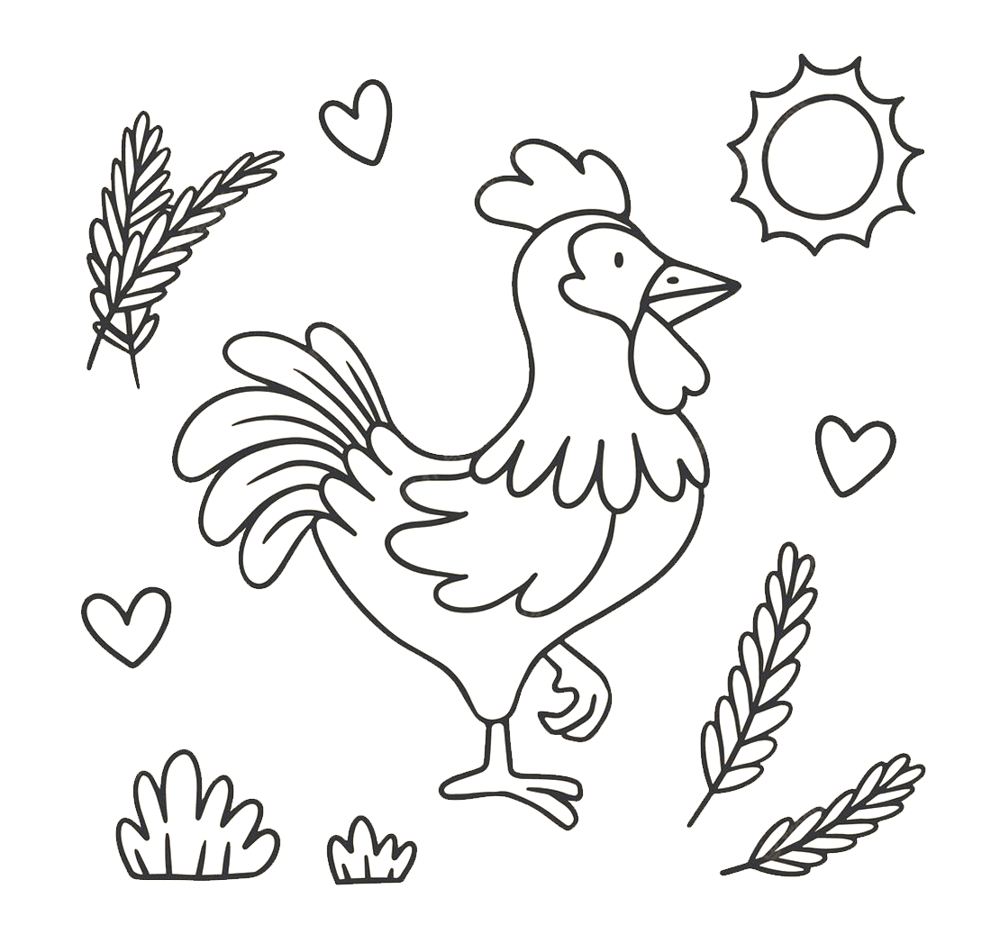 En hane og velkendte ting Tegninger til Farvelægning