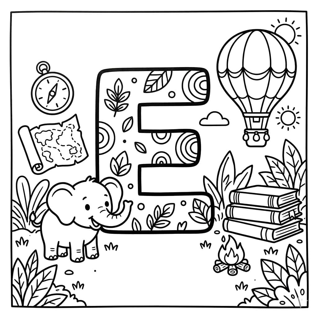 Eventyrligt Bogstav E Tegninger til Farvelægning