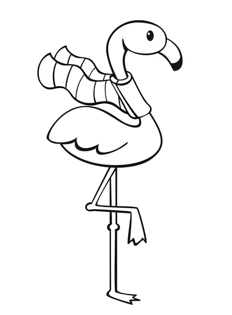 Flamingo har tørklæde på Tegninger til Farvelægning