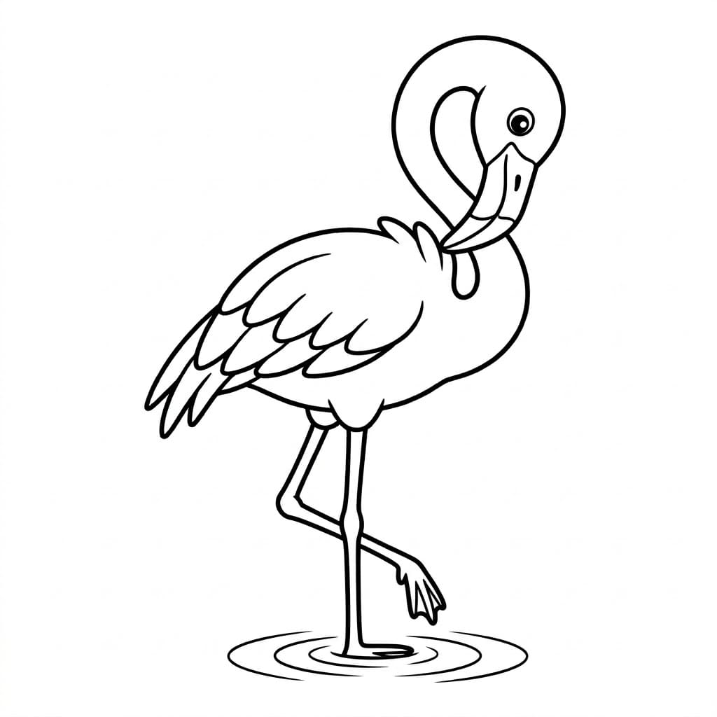 Flamingo i Lavt Vand Tegninger til Farvelægning