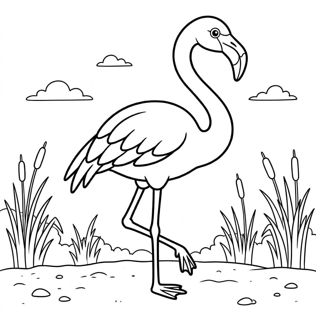 Flamingo på Strandeng Tegninger til Farvelægning