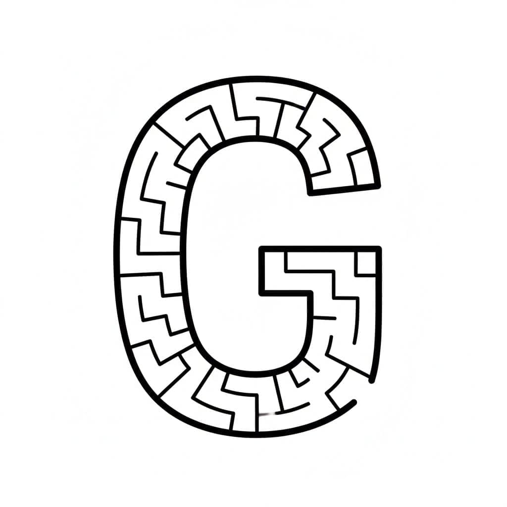 G-bogstavlabyrint Tegninger til Farvelægning