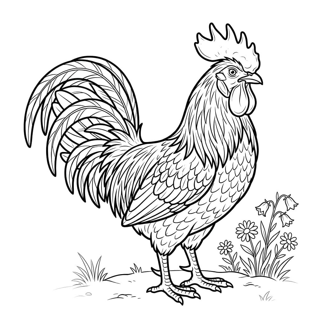 Hane blandt blomster Tegninger til Farvelægning