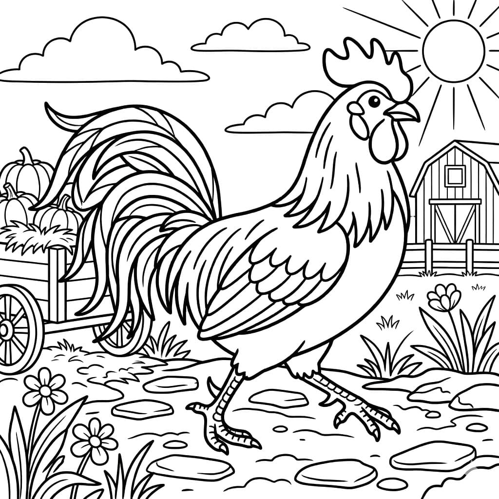 Hane på gården Tegninger til Farvelægning