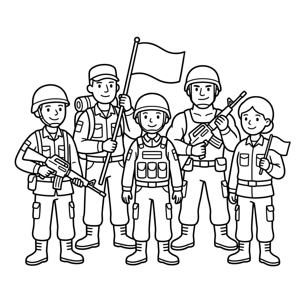 Hold af soldater med flag Tegninger til Farvelægning