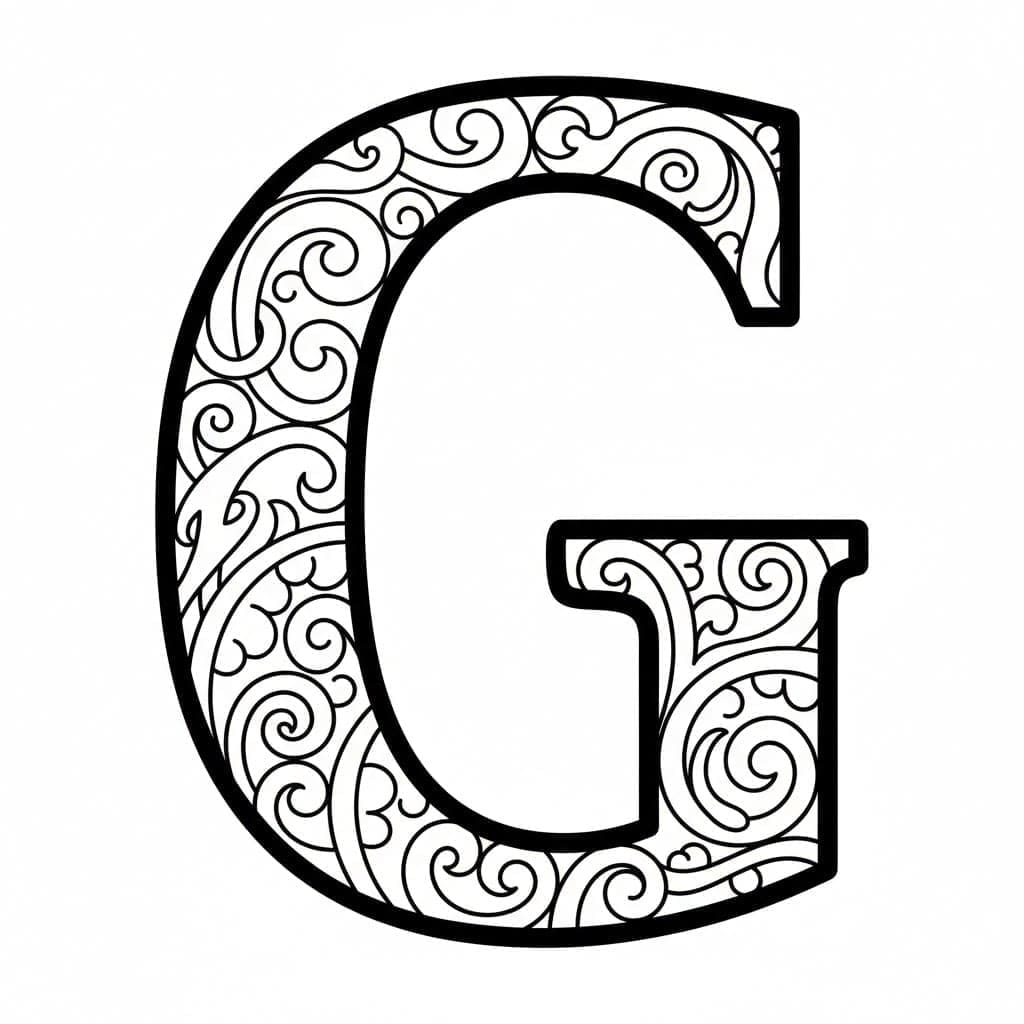 Hvirvelstil bogstavet G Tegninger til Farvelægning