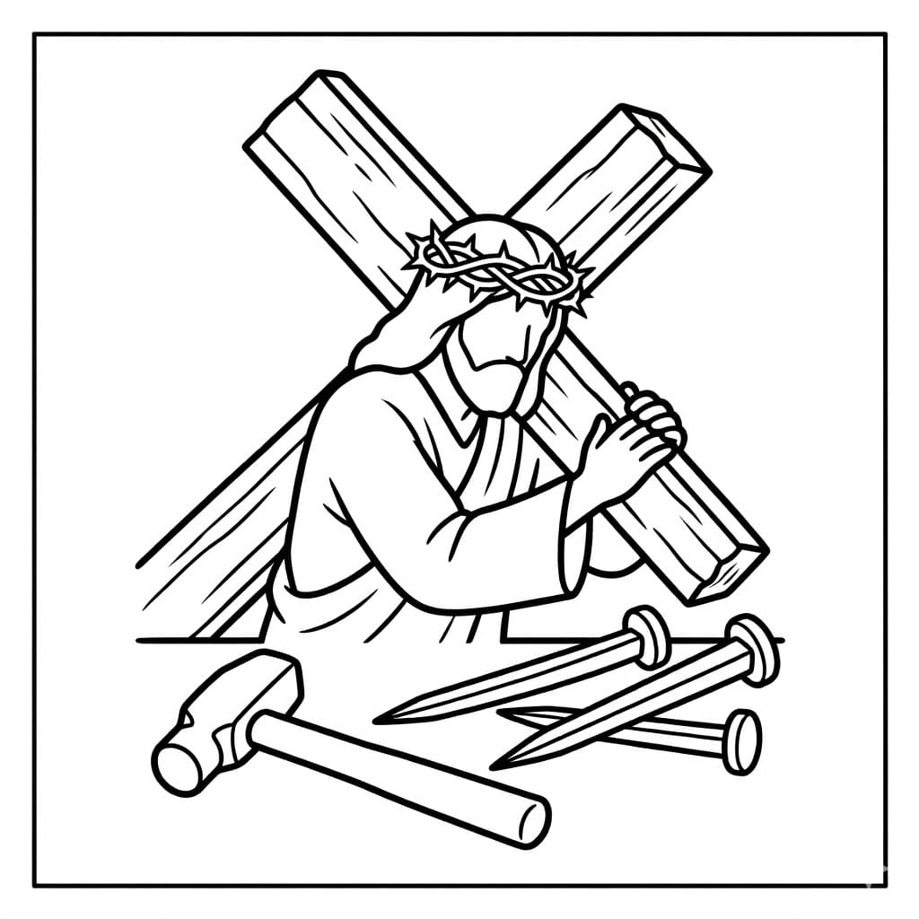 Jesus bærer korset Tegninger til Farvelægning