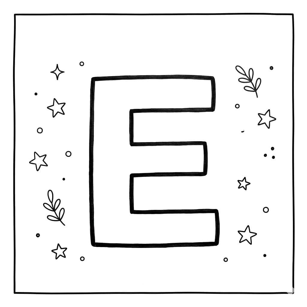 Klassisk Bogstav E Tegninger til Farvelægning