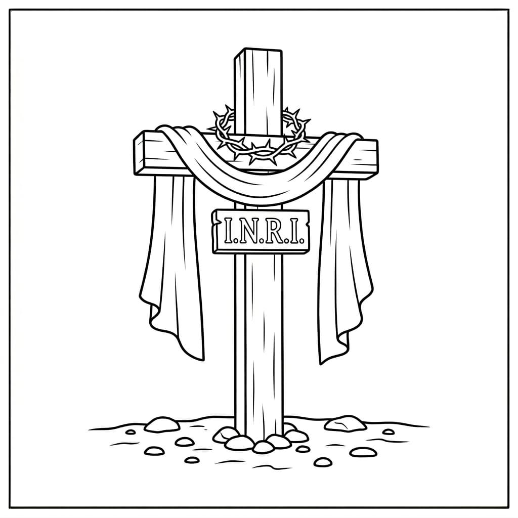 Kors med klæde og inskription Tegninger til Farvelægning