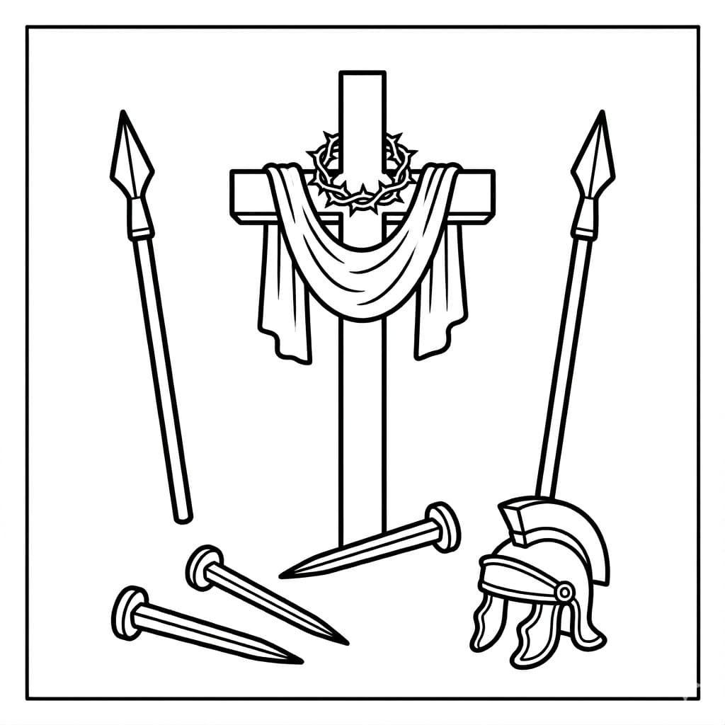 Kors med spyd og nagler Tegninger til Farvelægning
